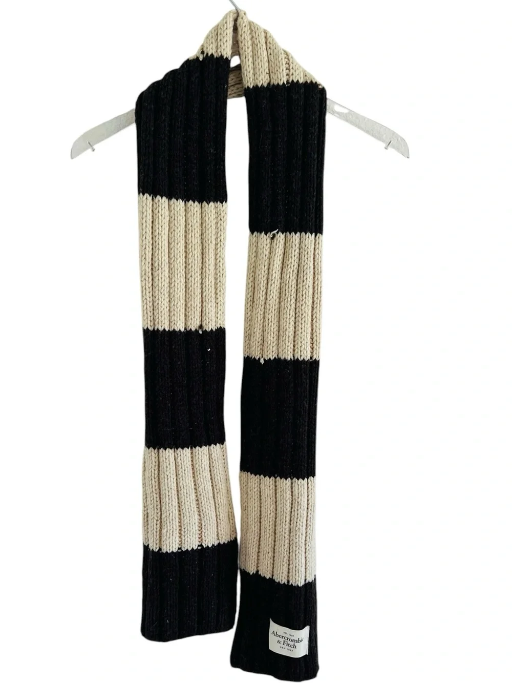 Abercrombie & Fitch Brown and Cream Striped Ribbed Knit Scarf